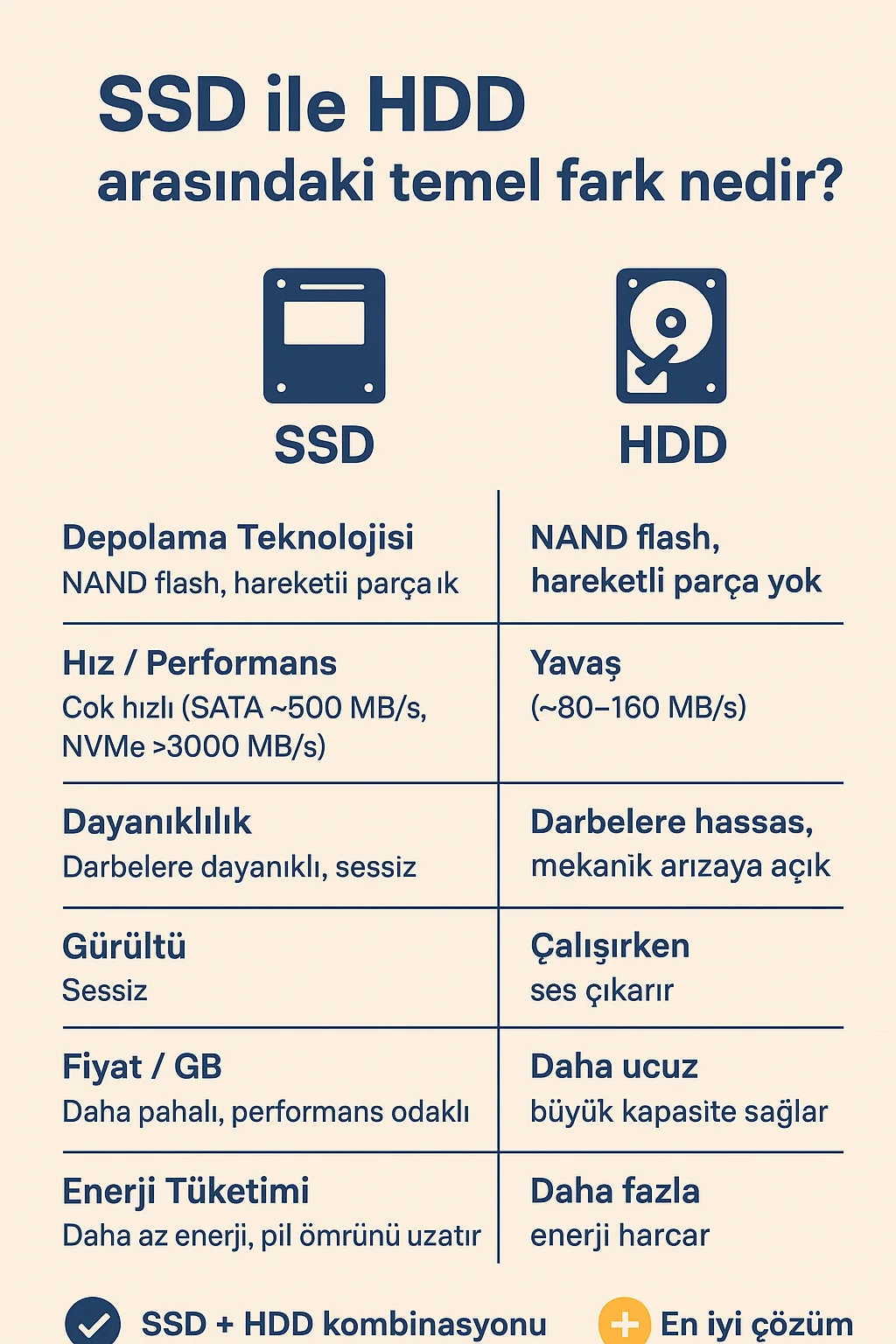 SSD ile HDD arasındaki temel fark nedir?